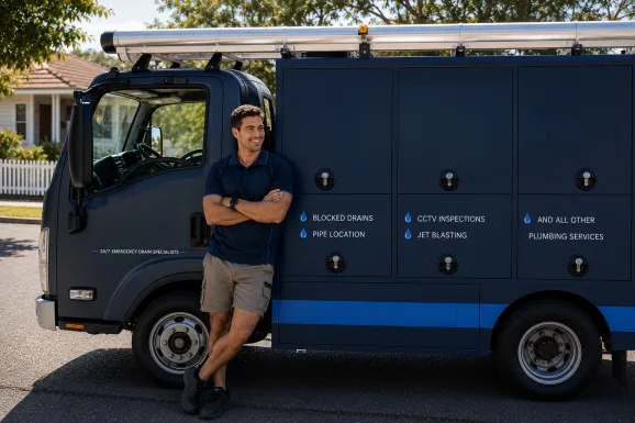 Our plumber with the service van on a Millers Point job