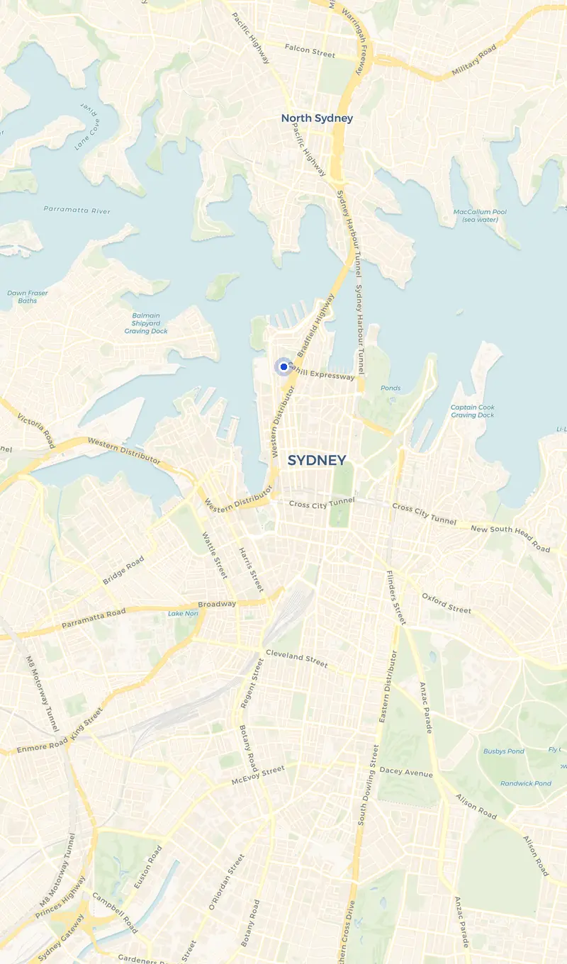 Map of the Millers Point service area and the surrounding suburbs we cover.
